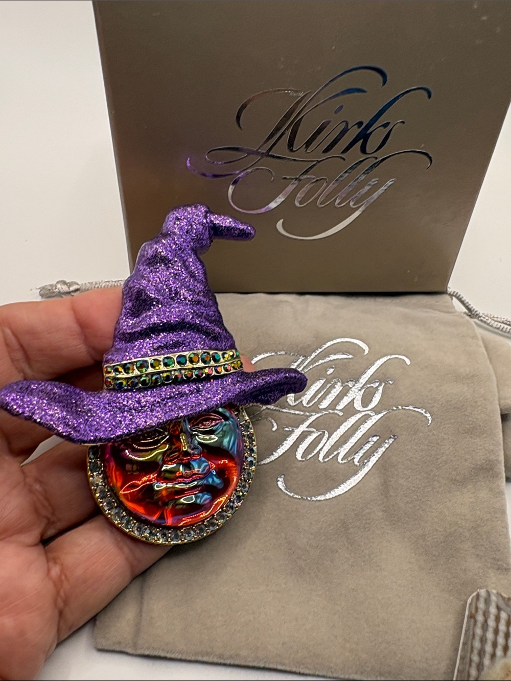 Kirks Folly Purple Witch Hat Face Pin or Pendant Charm